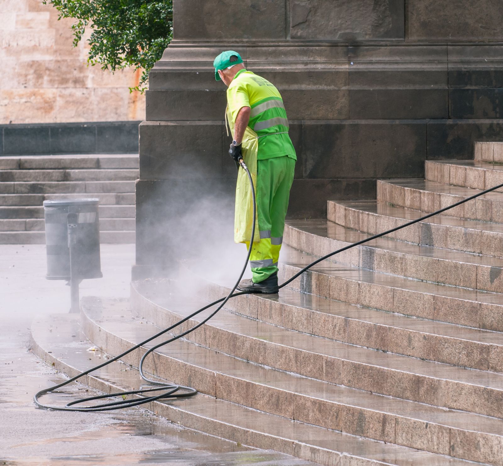 Exterior property maintenance work on a building